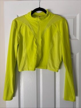 Women’s Sz L- Cropped Neon Yellow/Green Zip-Up Athletic Jacket